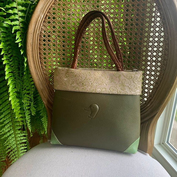 Gentleman Duck Olive Green Leather Handbag Purse Vintage - Picture 1 of 13
